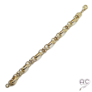  Bracelet chaîne grands maillons ovals et ronds en plaqué or 3MIC, tendance, femme