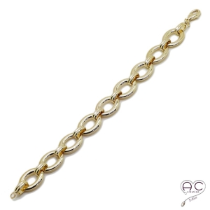  Bracelet chaîne avec grands maillons ovals en plaqué or 3MIC, tendance, femme