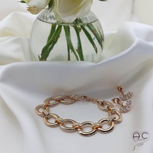  Bracelet chaîne avec grands maillons ovals en plaqué or 3MIC, tendance, femme