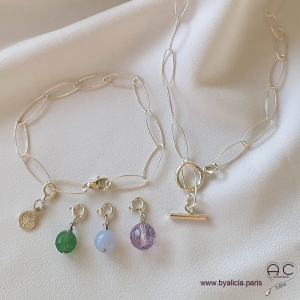 Breloque aventurine ronde, pierre fine verte pour les bracelets et les colliers en chaînes gros maillons, créations by Alicia