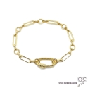 Bracelet chaîne gros maillons avec grand fermoir ovale à vis en plaqué or 3MIC, tendance, création by Alicia