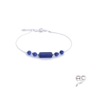 Bracelet lapis-lazuli, pierre naturelle sur une chaîne en argent 925 rhodié, fait main, création by Alicia