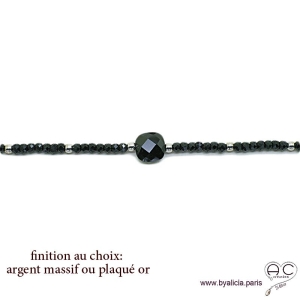 Collier en spinelle noire, pierre semi-précieuse, ras de cou fin, tendance, fait main, création by Alicia 