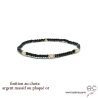Bracelet spinelle noir et perles de culture blanches en plaqué or, élastique, création by Alicia