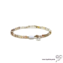 Bracelet agate botswana et agate blanche, pierre naturelle, pampille arbre de vie, argent massif, élastique, création by Alicia