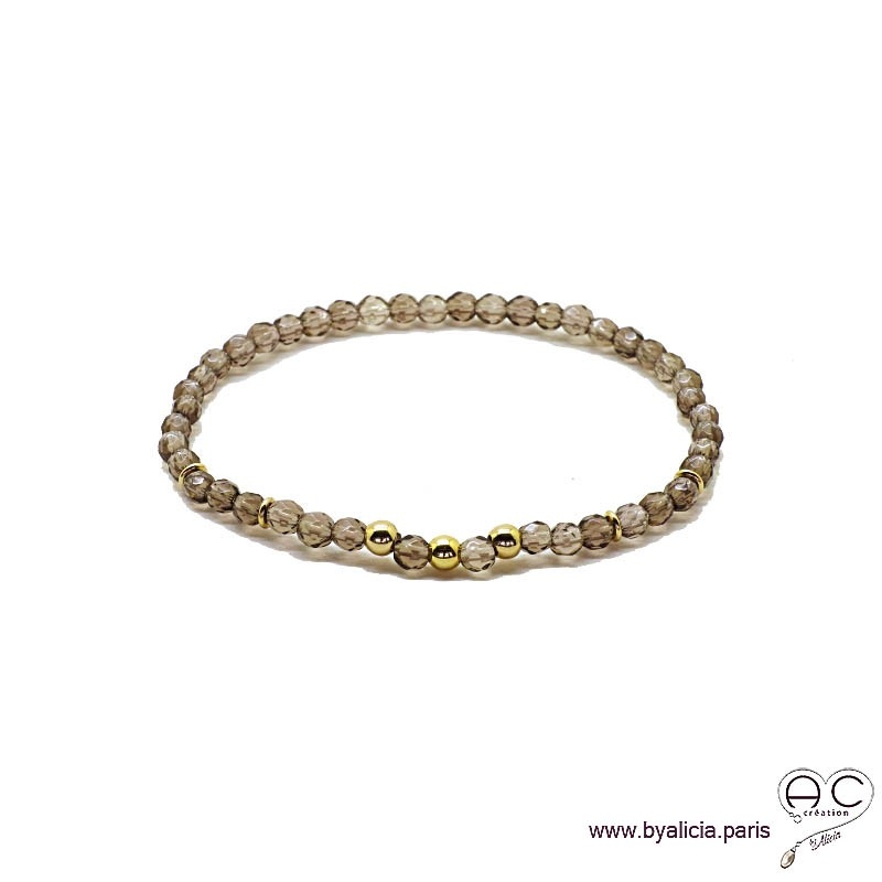 Bracelet quartz fumé, pierre naturelle, plaqué or 3MIC, femme, gipsy, bohème, création by Alicia  