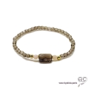 Bracelet quartz fumé, plaqué or 3MIC, pierre naturelle marron, femme, gipsy, bohème, création by Alicia