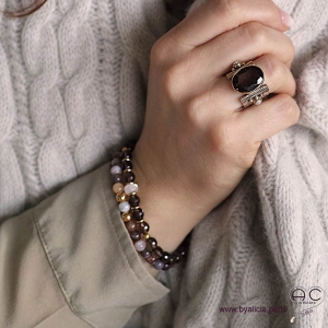 Bracelet agate botswana, pierre semi-précieuse, plaqué or 3MIC, femme, gipsy, bohème, création by Alicia  