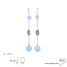 Boucles d'oreilles aigue marine et saphir d'eau en argent massif, pierre naturelle bleue, longues, pendantes, création by Alicia