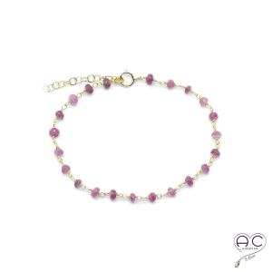 Bracelet fin avec tourmaline rose, pierre semi-précieuse sur une chaîne en argent 925, création by Alicia