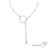 Sautoir-collier cravate, perles de culture blanche sur une chaîne finition anneau et toupie plaqué or 3MIC, création by Alicia