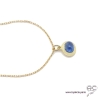 Collier pendentif avec tanzanite en cabochon, pierre naturelle bleu, ovale, plaqué or, ras de cou, femme