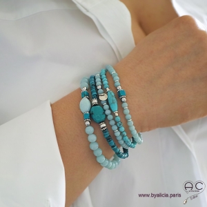 Bracelet amazonite et turquoise, pierre semi-précieuse, argent massif, femme, gipsy, bohème, création by Alicia  