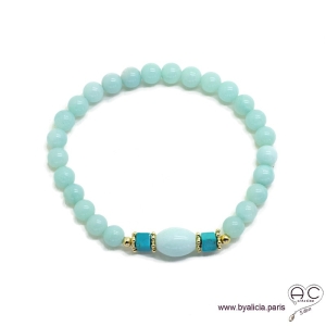 Bracelet amazonite et turquoise, pierre semi-précieuse, plaqué or 3MIC, femme, gipsy, bohème, création by Alicia  