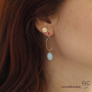 Boucles d'oreilles avec amazonite et plaqué or 3MIC, pierre naturelle vert d'eau, pendantes, création by Alicia
