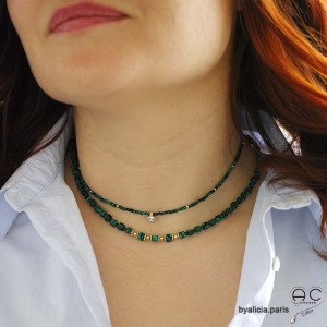 bijou créateur collier ras de cou malachite pierre naturelle