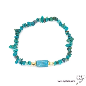 Bracelet avec chrysocolle chips et apatite, pierres semi-précieuses vert-bleu, création by Alicia 