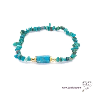 Bracelet avec chrysocolle chips et apatite, pierres semi-précieuses vert-bleu, création by Alicia 