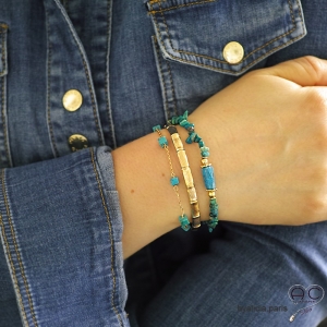 Bracelet avec chrysocolle chips et apatite, pierres semi-précieuses vert-bleu, création by Alicia 