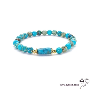 Bracelet avec jaspe impérial bleu et apatite, pierres semi-précieuses, création by Alicia 