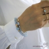 Bracelet aigue marine, pampille arbre de vie plaqué or 3MIC, pierre semi-précieuse bleu, élastique, création by Alicia