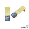 Boucles d\'oreilles inspiration Art Déco en labradorite et plaquette en argent massif doré à l\'or fin 18K, uniques