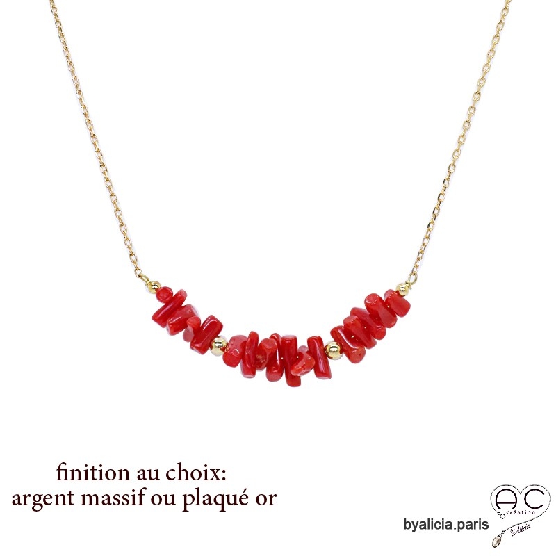 Collier avec corail véritable rouge, bâtonnets sur une chaîne fine,  tendance, création by Alicia