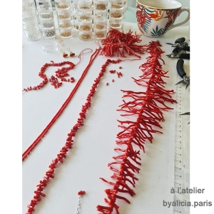 Collier franges en corail véritable rouge, unique, pièce d'exception, bohème chic, création by Alicia