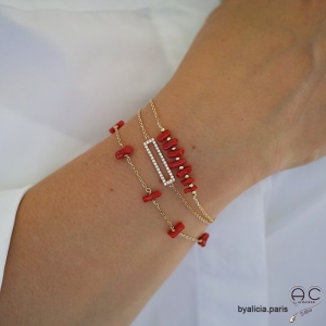 Bracelet barrette serti avec zirconiums brillants, en plaqué or 3MIC, fin, femme, tendance