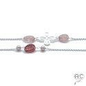 Sautoir perle d\'eau douce rose et strawberry quartz sur une chaîne en argent 925 rhodié, pierres fines, création by Alicia