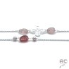 Sautoir perle d'eau douce rose et strawberry quartz sur une chaîne en argent 925 rhodié, pierres fines, création by Alicia