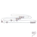 Sautoir perles d'eau douce roses et tréfles argent sur une chaîne en argent 925 rhodié, création by Alicia