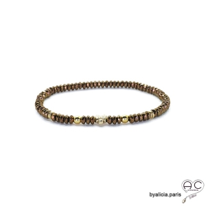 Bracelet porte-bonheur en hématites bronze et coccinelle, plaqué or 3MIC et pierre naturelle, création by Alicia