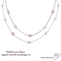 Collier, sautoir avec opale rose en cube facetté parsemée sur une chaîne fine en plaqué or ou en argent, création by Alicia