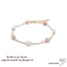 Bracelet avec opale rose en cube facetté parsemée sur une chaîne fine plaqué or ou argent , création by Alicia