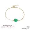 Bracelet avec chrysoprase sur une chaîne fine plaqué or ou argent massif, pierre naturelle verte, création by Alicia