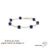 Bracelet avec lapis-lazuli en cube parsemée sur une chaîne fine plaqué or 3MIC ou argent, pierre naturelle, création by Alicia