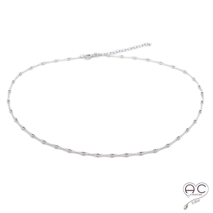 Chaîne boules en argent massif, collier ras de cou, tendance, femme bohème chic, 