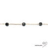Bracelet avec spinelle noir en cube parsemée sur une chaîne fine plaqué or 3MIC, pierre naturelle, fait main, création by Alicia