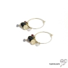 Boucles d'oreilles créoles onyx noir avec multiples pampilles, plaqué or et pierre naturelle, fait main, création by Alicia