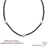 Collier POPPY en spinelle noire et perles de culture blanches, pierre naturelle, ras de cou fin, création by Alicia 