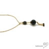 Collier, pendentif long avec agate noire et pampille en chaînes plaqué or et spinelle noir, fait main, création by Alicia