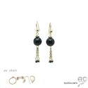 Boucles d\'oreilles avec agate noire et pampille en chaînes plaqué or et spinelle noir, fait main, création by Alicia