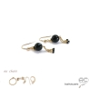 Boucles d'oreilles avec agate noire et pampille en chaînes plaqué or et spinelle noir, fait main, création by Alicia