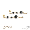 Boucles d'oreilles longues avec agate noire et pampille en chaînes plaqué or et spinelle noir, fait main, création by Alicia
