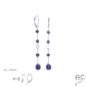 Boucles d\'oreilles pierre naturelle améthyste violet sur une chaîne en argent rhodié, longues, pendantes, création by Alicia