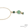 Collier, pendentif  long avec agate verte et pampille en chaînes plaqué or, fait main, création by Alicia