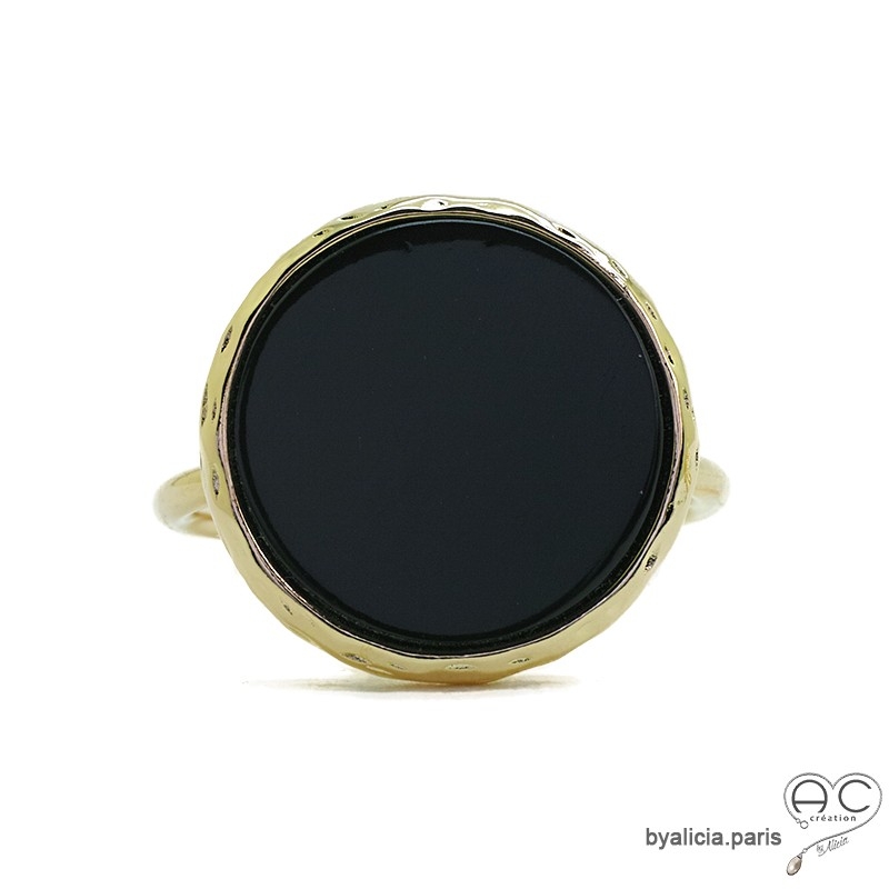 Bague ronde plate noire hot sale