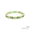 Bague zirconium vert et blanc sertie sur anneau fin plaqué or 3 MIC tour complet, empilable