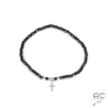 Bracelet spinelle noire, pierre naturelle, pampille croix en argent, fin, bohème, création by Alicia